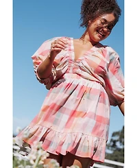 Petal and Pup Women's Itsy Fit & Flare Puff-Sleeve V-Neck Mini Dress