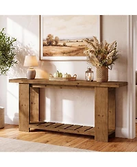 Tribesigns Solid Wood Console Sofa Table, Farmhouse Long Entryway Table Behind Couch