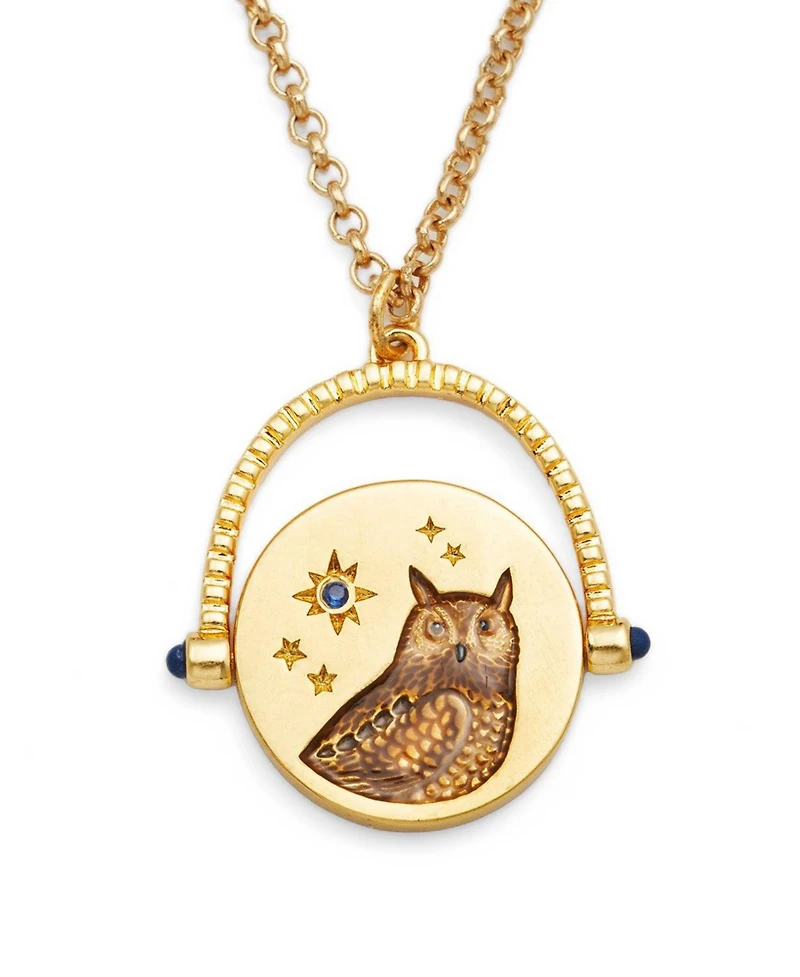Fable England Owl Spinner Necklace in Gold