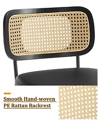 Bekrvio 29" Mid-Century Swivel Bar Height Bar Stools, Rattan Back and Faux Leather Kitchen Stools