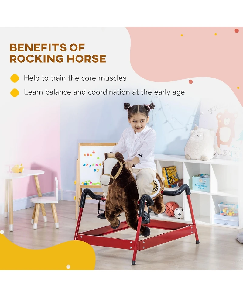 Glintex Spring Rocking Horse with Neighing Sounds, Bouncing Ride-On Toy, Holds 132 lbs, Ages 5-12