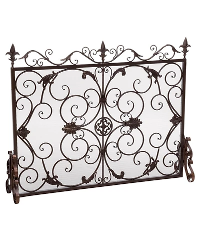 sumyeg Decorative Iron Fireplace Screen with Ornate Floral Design and Powder Coated Finish