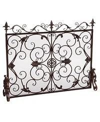sumyeg Decorative Iron Fireplace Screen with Ornate Floral Design and Powder Coated Finish