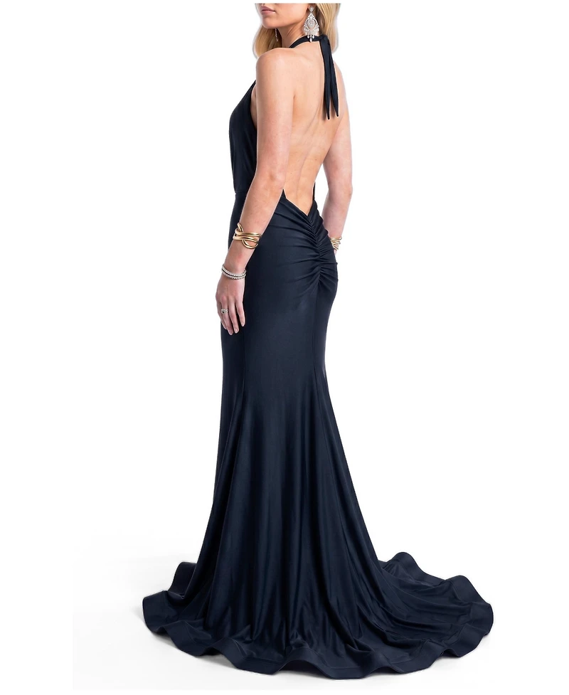 Jessica Angel Women's Plunging Halter Open-Back Mermaid Gown