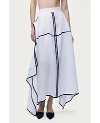 Nocturne Women's Linen High-Waisted Asymmetric Hem Skirt