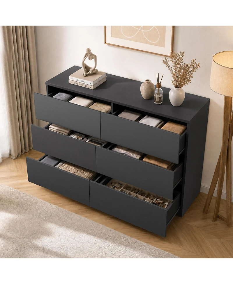 homfan 6 Drawer Dresser for Bedroom, Chest of Drawers, Storage with Deep Drawers Living Room, Hallway, Entryway, Bedroom