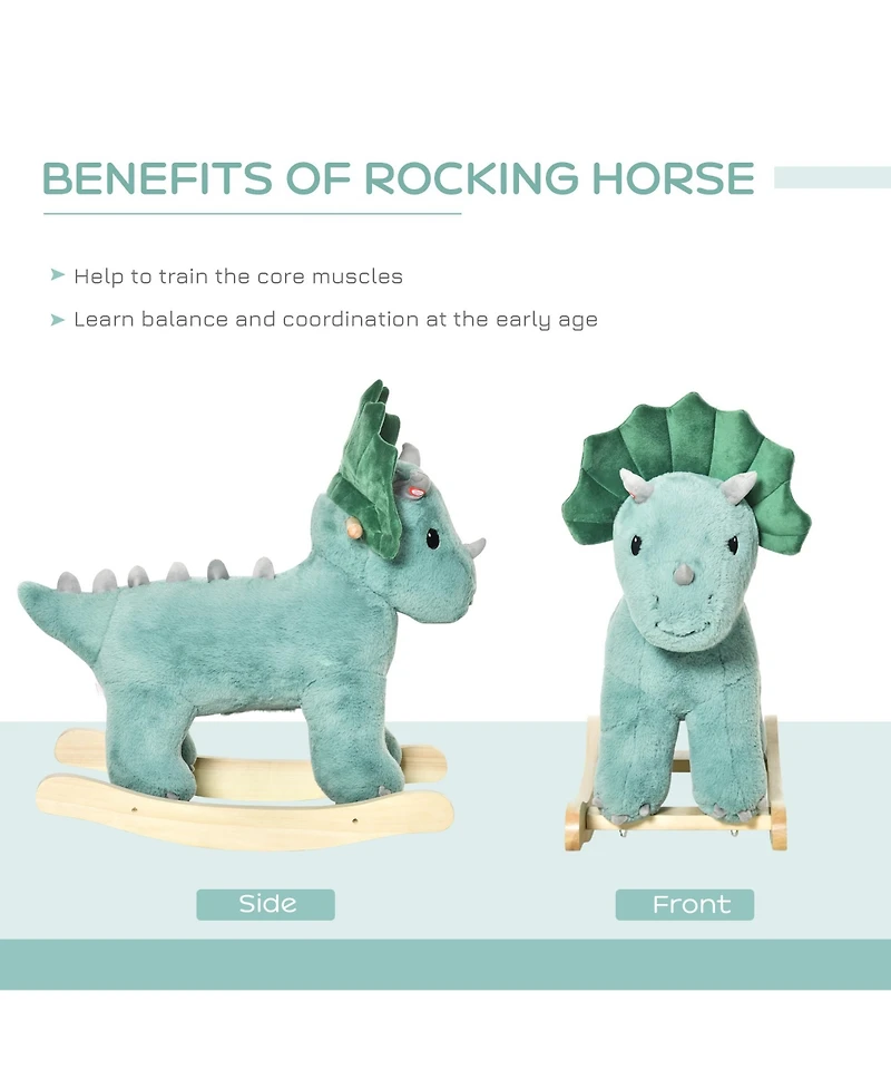 Glintex Plush Ride-On Rocking Triceratops with Realistic Sounds, Holds 99 lbs, Ages 3-6