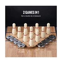 Slickblue 2-in-1 Shuffleboard Table with Bowling Game Set, 9-Foot, Ages 18+
