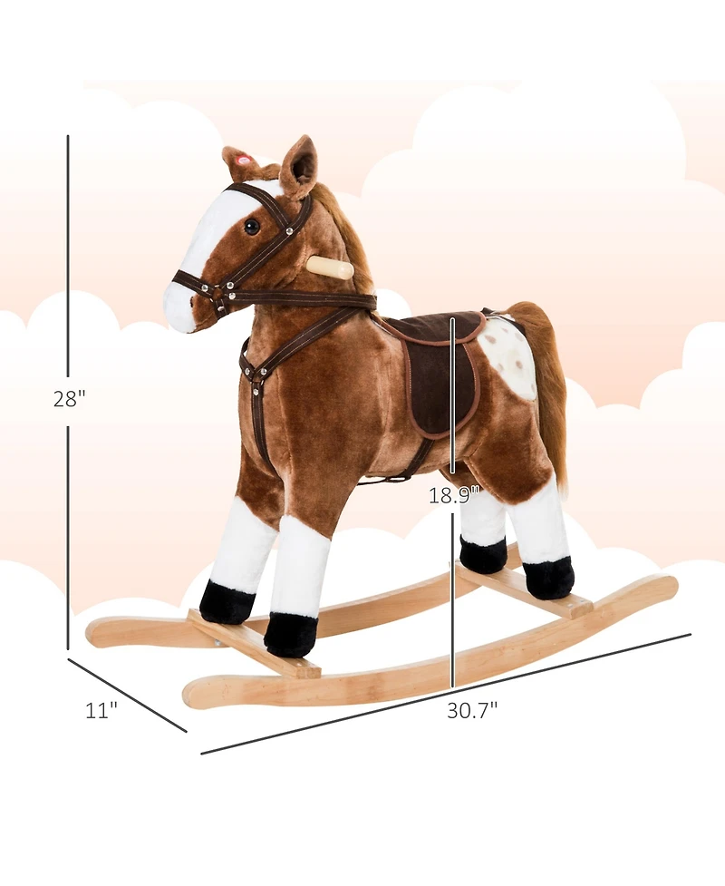 Glintex Kids Plush Rocking Horse Pony with Realistic Sounds, Toddler Ride-On Animal Rocker with Saddle for Ages 3 and Up, Holds 110 lbs