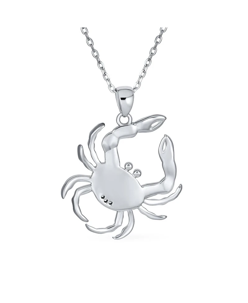 Bling Jewelry Sand Crab Pendant Necklace Created Blue Opal Tropical Nautical Beach .925 Sterling Silver