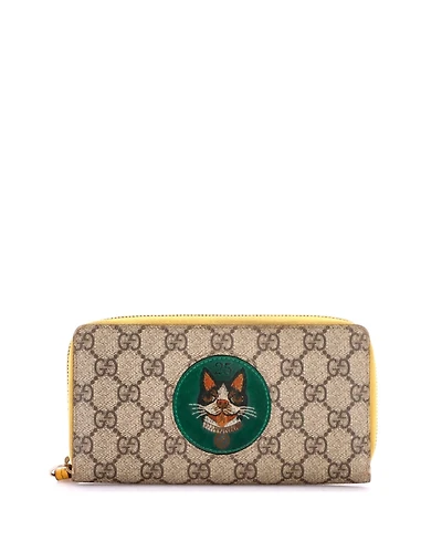 Pre-Owned Gucci Zip Around Wallet Gg Coated Canvas with Applique