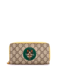 Pre-Owned Gucci Zip Around Wallet Gg Coated Canvas with Applique