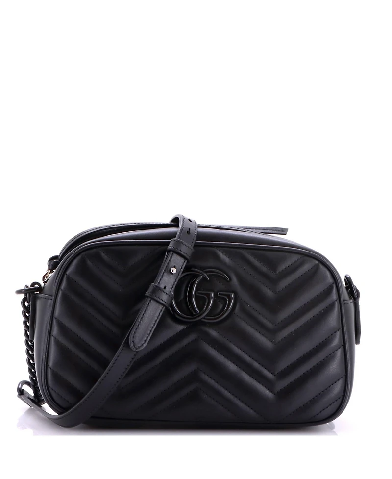 Pre-Owned Gucci Small Gg Marmont Monochrome Shoulder Bag Matelasse Leather