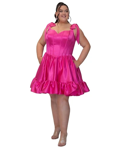 Sydney's Closet Plus Playful Corset Satin Ruffle Dress