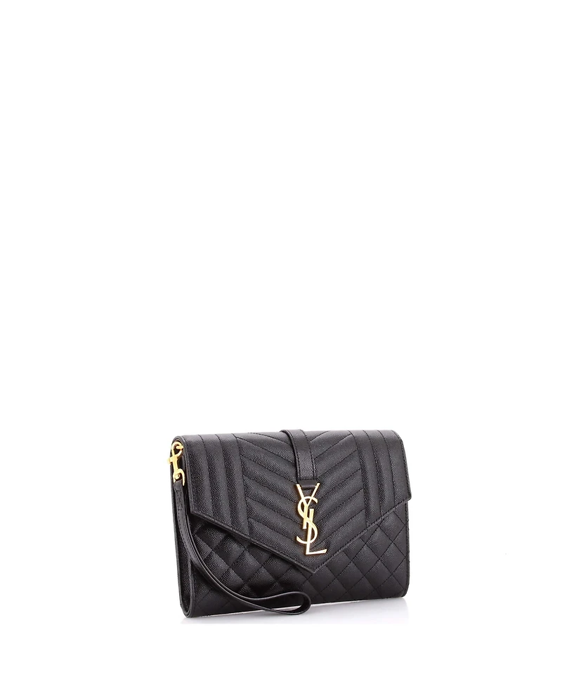 Pre-Owned Saint Laurent Classic Monogram Envelope Wristlet Clutch Mixed Matelasse Leather