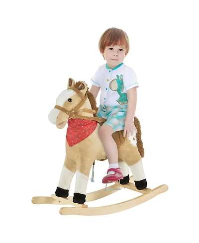 Glintex Kids Cowboy Plush Rocking Horse with Realistic Sounds, Holds 132 lbs, Ages 3-6