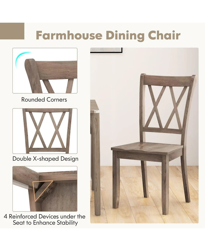 Mecale Set of 2 Cross Back Rubber Wood Dining Chairs