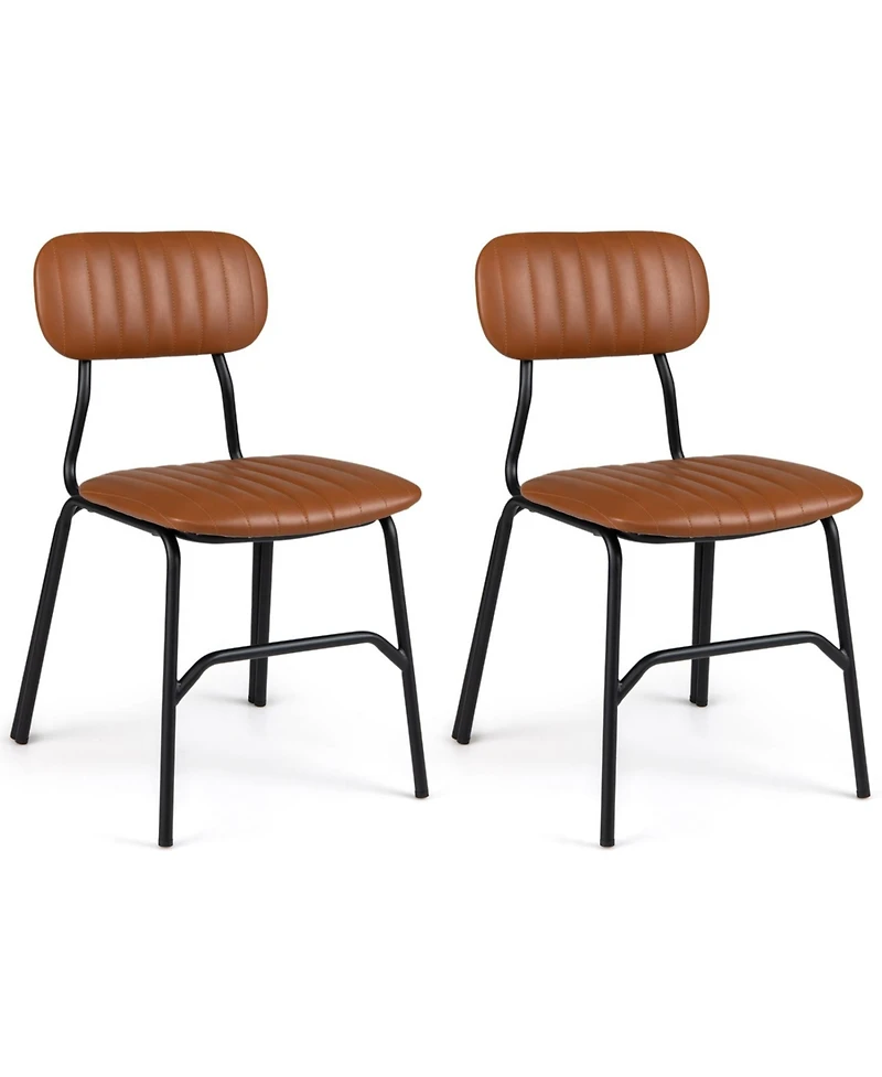 Mecale Set of 2 Modern Dining Chairs with Ergonomic Back Metal Legs Exquisite Rivet and Embellished Edges