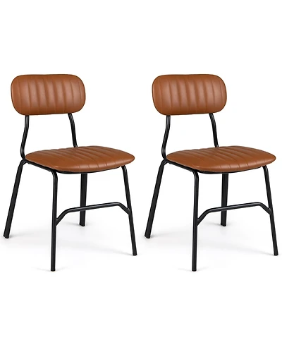 Mecale Set of 2 Modern Dining Chairs with Ergonomic Back Metal Legs Exquisite Rivet and Embellished Edges
