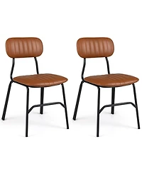 Mecale Set of 2 Modern Dining Chairs with Ergonomic Back Metal Legs Exquisite Rivet and Embellished Edges