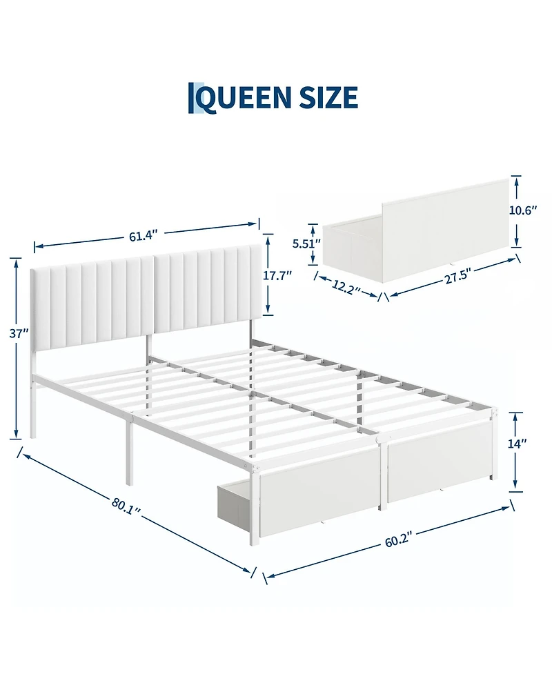 homfan Bed Frame with Upholstered Headboard, Adjustable Headboard Iron Platform Bed, No Box Spring Needed