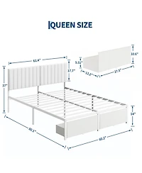homfan Bed Frame with Upholstered Headboard, Adjustable Headboard Iron Platform Bed, No Box Spring Needed