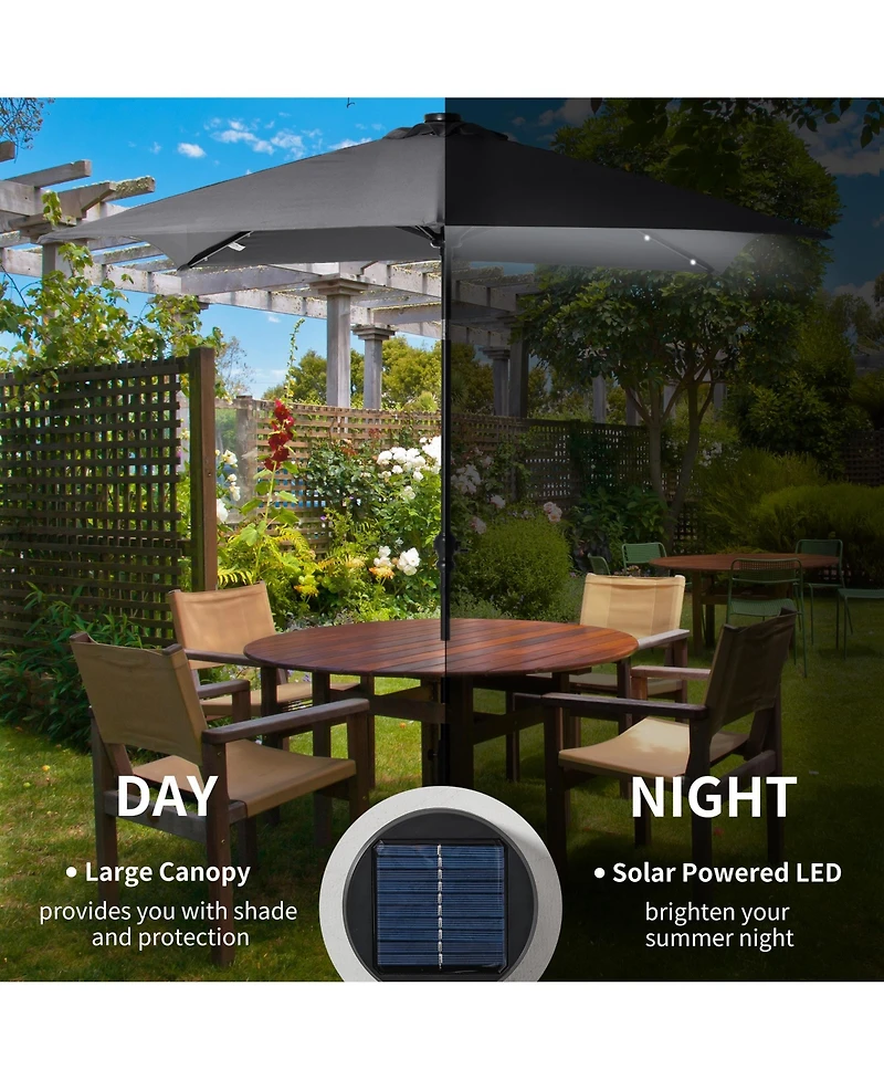 Outsunny 9' x 7' Solar Umbrella, Patio Umbrella with Led Lights