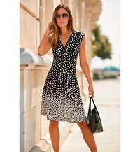 Lascana Women's Viscose Polka-Dot Print A-Line V-Neck Short Dress