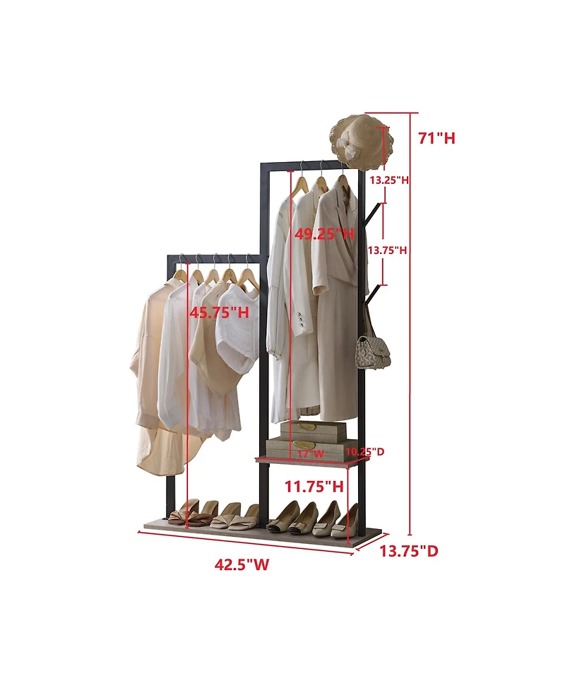 Kings Brand Furniture Freestanding Coat Rack with Storage Shelves and Hooks, Hall Tree Entryway Organizer
