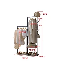Kings Brand Furniture Freestanding Coat Rack with Storage Shelves and Hooks, Hall Tree Entryway Organizer