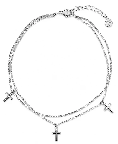 And Now This Cross Charm Double Chain Anklet in Silver Plate