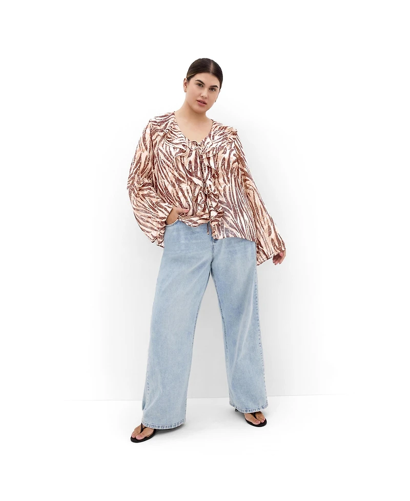 City Chic Women's Plus Vivid Ruffle Snake Print Top