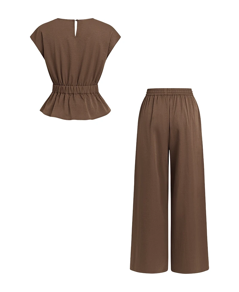 Cupshe Women's Wrap V-Neck Sleeveless Top and Wide-Leg Pants Matching Set