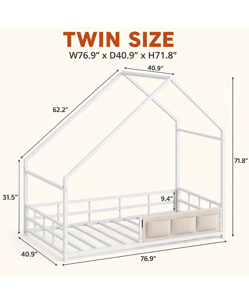 Ironck Twin Size Floor Bed Frame with Metal Slats