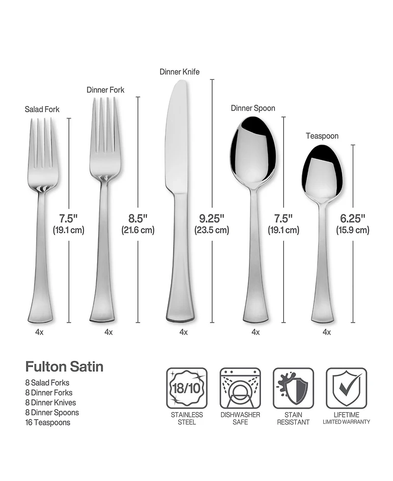 International Silver Fulton Satin 18.0 Stainless Steel 51 Piece Flatware Set, Service For 8