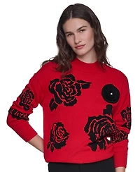 Karl Lagerfeld Paris Women's Mock-Neck Long-Sleeve Floral Sweater