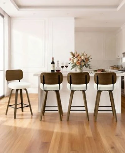 Bekrvio 26 Swivel Bar Stool Faux Leather With Bentwood Frame Footrest Counter Height For Kitchen Island Mid Century Modern