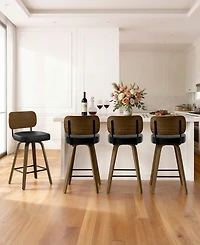 Bekrvio 26" Swivel Bar Stool, Faux Leather with Bentwood Frame and Footrest, Counter Height for Kitchen Island