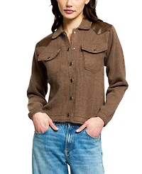 Central Park West Women's Vesper Western X Long-Sleeve Faux-Leather-Shoulder Cardigan