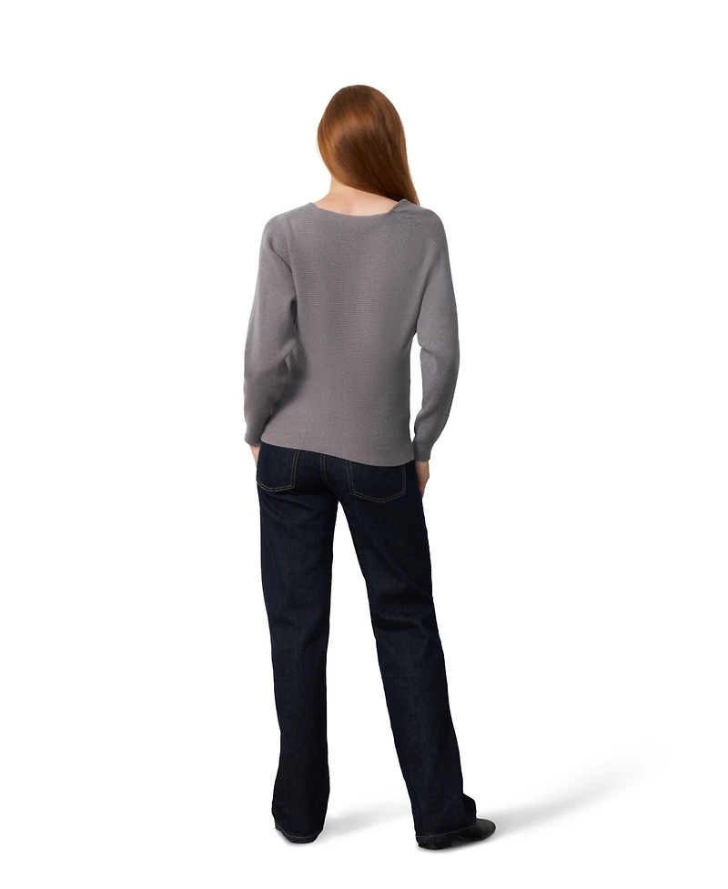Cable & Gauge Women's Dolman Rib-Knit V-Neck Sweater