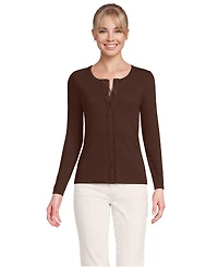 Lands' End Women's Long-Sleeve Lace-Trim Crewneck Cardigan