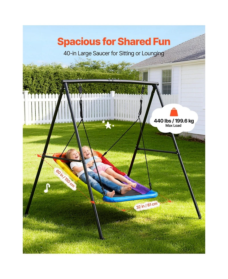 Glintex Backyard A-Frame Swing Stand, 60 x 32 in Saucer Seat, Carbon Steel, 440 lb Load Capacity, Ages 3+