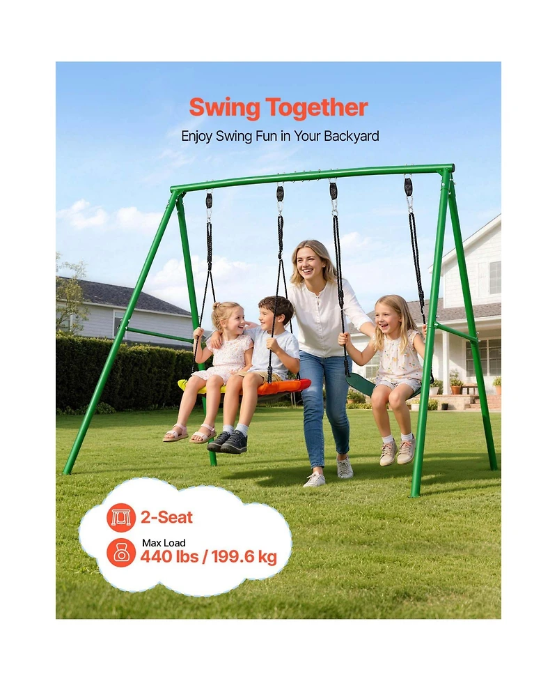 Glintex Backyard A-Frame Swing Stand, 32 in Saucer and Belt Seat, 440 lb Capacity, Ages 3-12