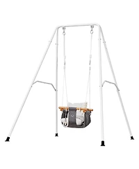 Glintex Toddler Swing and Jumper, 2-in-1 Baby Set Bouncer with Foldable A-Frame Metal Stand, Canvas Seat 50 lb Capacity