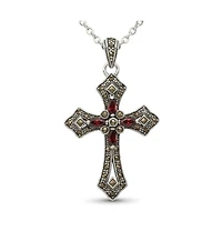 Curata Jewelry Sterling Silver Cubic Zirconia and Marcasite Antique-Finish Cross Pendant