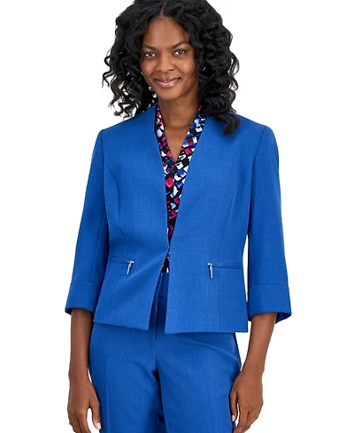 Kasper Women's Collarless Zip-Pocket Cuffed-Sleeve Blazer