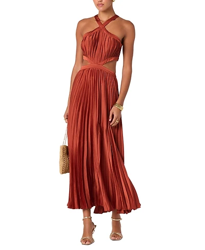 Astr the Label Women's Halter Neck Pleated Midi Dress