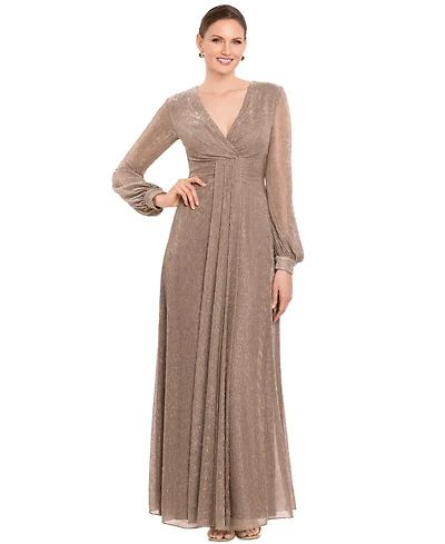 Betsy & Adam Women's Crinkled V-Neck Ball Gown