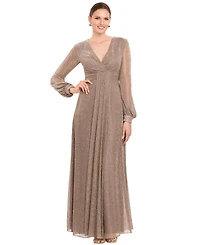 Betsy & Adam Women's Crinkled V-Neck Ball Gown