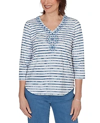 Alfred Dunner Petite Medallion Embroidered Stripe Top